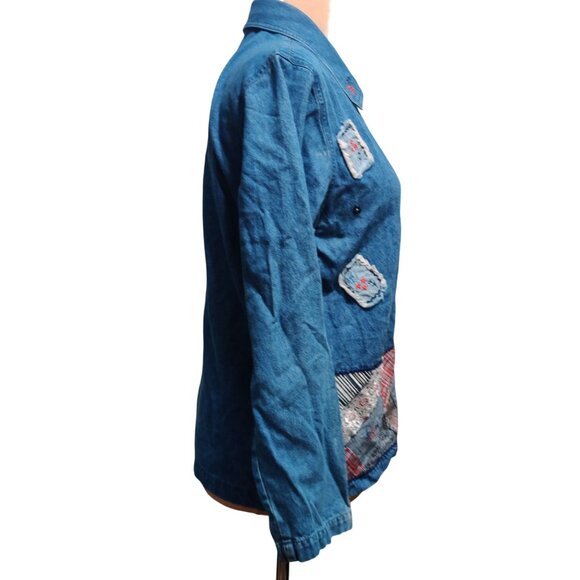 Bobbie Brooks M Vintage Patchwork Denim Jacket Embroidered Accents Americana - Picture 12 of 13